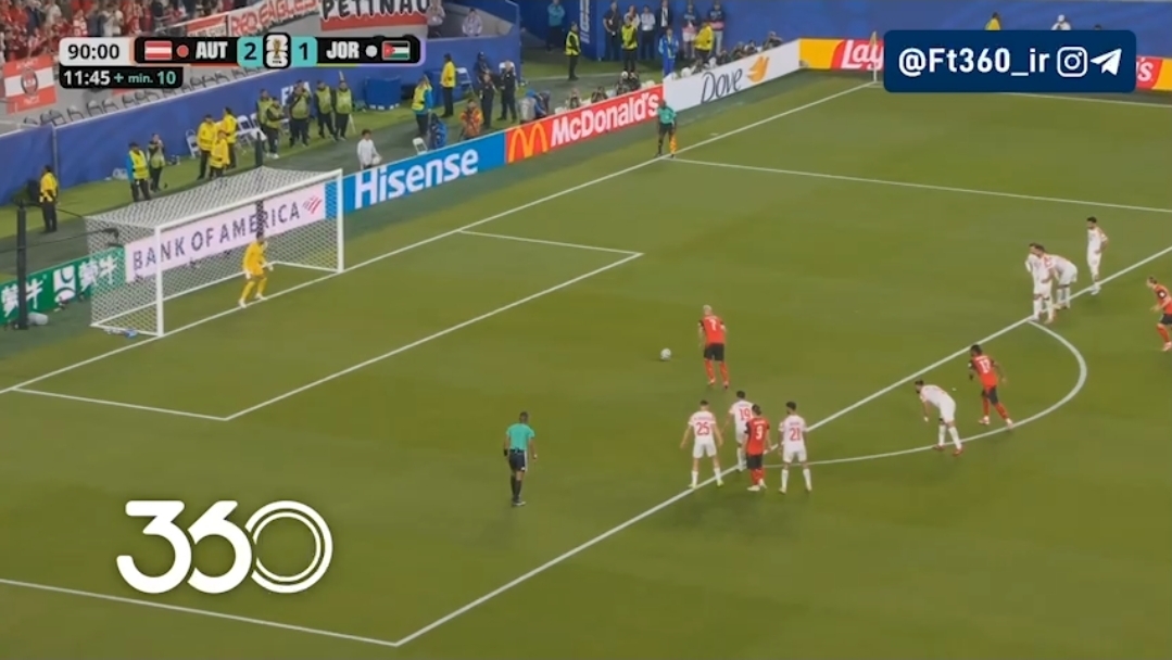 از روی نقطه پنالتی اتریش [۳]-۱ اردن ⚽️ آرناتوویچ ⏱️ دقیقه ۱۲+۹۰